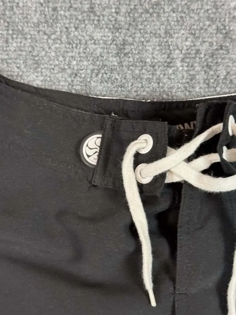 HIC Men’s Colorblock Board Shorts Black Blue Gray White Drawstring Pockets 34